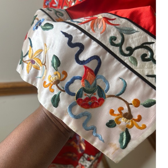 Vintage Chinese Silk Embroidered Robe Women Red Good Chinoiserie Duster Coat - Picture 7 of 14